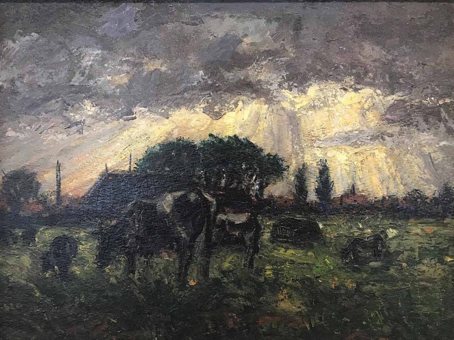 Jan Stroosma - Koeien in de wei onder Leeuwarden